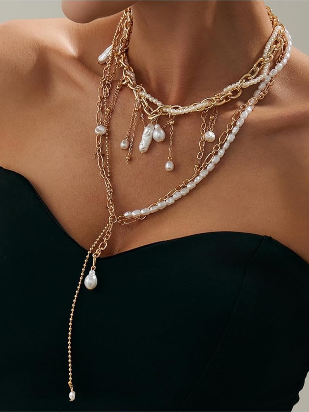 Layered Pearl Tassel Choker Necklace | Boho Luxe Statement Piece